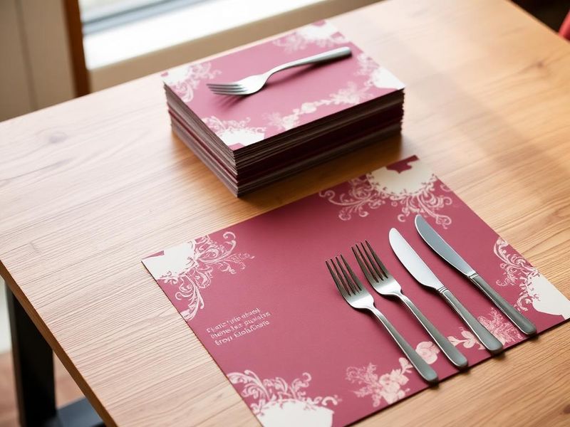 Tischsets – Symbolbild, produziert mit unseren Produktionspartnern: 30 × 42 cm, Offset 80–120 g/m², Blockleimung