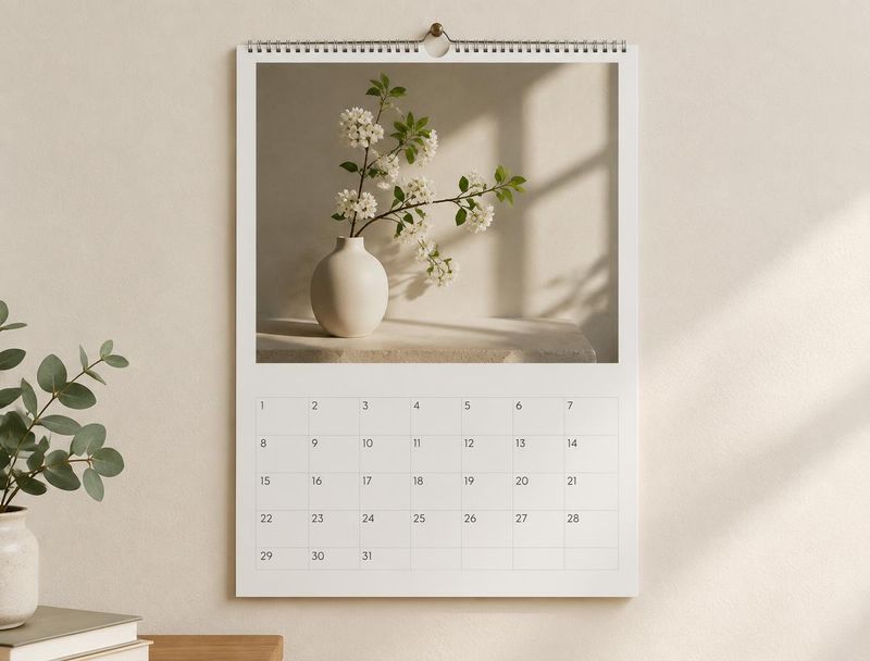 Wandkalender – Symbolbild, produziert mit unseren Produktionspartnern: DIN A4 hoch, Bilderdruck matt 170–250 g/m², Wire-O-Bindung in Weiß, Schwarz oder Silber